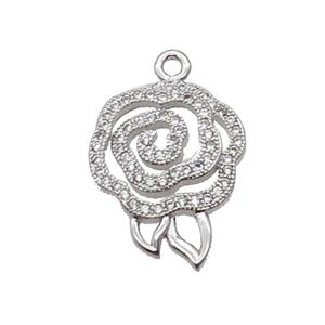 Copper Flower Pendant Pave Zircon Platinum Plated, approx 15-20mm