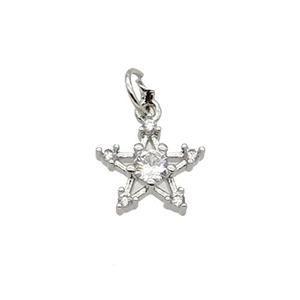 Copper Star Pendant Pave Zircon Platinum Plated, approx 11mm