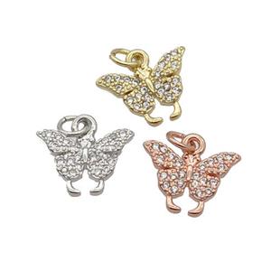 Copper Butterfly Pendant Pave Zircon Mixed, approx 9-11mm