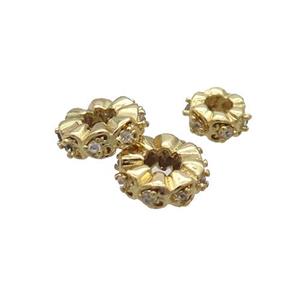Copper Heishi Spacer Beads Pave Zircon Gold Plated, approx 6mm