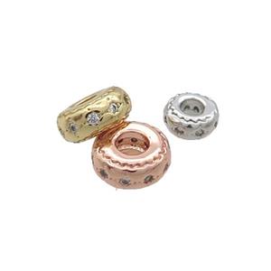 Copper Rondelle Spacer Beads Pave Zircon Mixed, approx 8mm