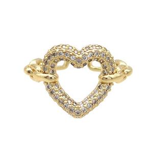 Copper Ring Pave Zircon Heart Gold Plated, approx 16mm, 18mm dia