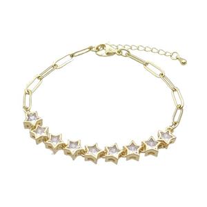 Copper Bracelets Pave Zircon Star Gold Plated, approx 7mm, 4-11mm, 17-22cm length