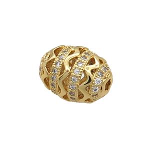 Copper Barrel Beads Pave Zircon Gold Plated, approx 10-13mm