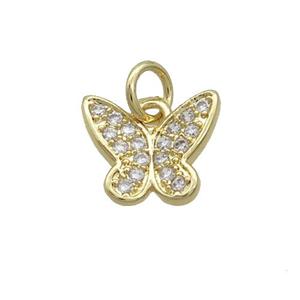 Copper Butterfly Pendant Pave Zircon Gold Plated, approx 9-11mm