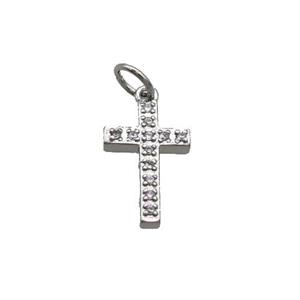 Copper Cross Pendant Pave Zircon Platinum Plated, approx 11-22mm