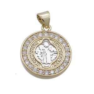 Copper Circle Pendant Pave Zircon Gold Plated, approx 17mm dia