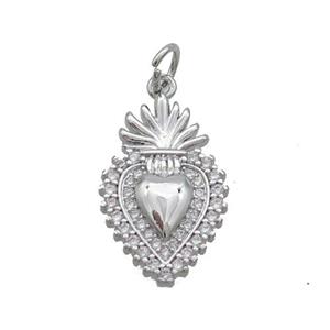 Copper Decor Heart Pendant Pave Zircon Platinum Plated, approx 12-20mm