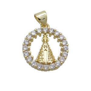 Copper Virgin Mary Charms Pendant Pave Zircon Religious Circle Gold Plated, approx 16mm