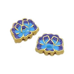 Copper Beads Blue Cloisonne Flower Gold Plated, approx 10-14mm