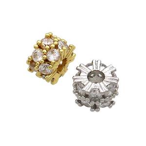 Copper Rondelle Beads Pave Zircon Large Hole Mixed, approx 6.5mm, 2mm hole