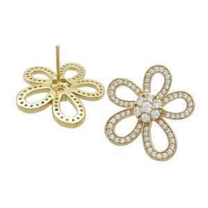Copper Stud Earrings Pave Zircon Knot Gold Plated, approx 20mm