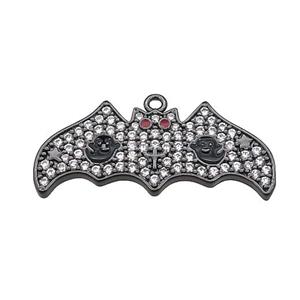 Copper Bat Pendant Pave Zircon Halloween Charms Black Plated, approx 12-28mm