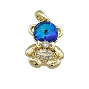 Copper Bear Pendant Pave Zircon Crystal Glass Gold Plated, approx 12-16.5mm