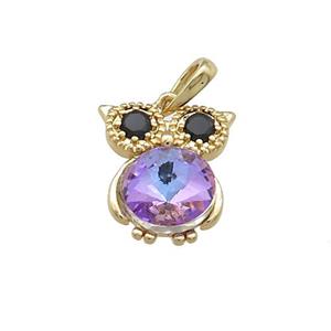 Copper Owl Pendant Pave Zircon Crystal Glass Gold Plated, approx 10-14mm