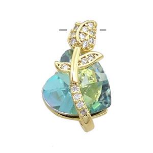 Copper Tulip Flower Pendant Pave Crystal Glass Zircon Gold Plated, approx 14-20mm