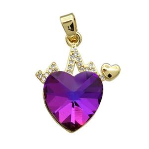 Copper Heartbeat Pendant Pave Crystal Glass Zircon Gold Plated, approx 14mm, 20mm