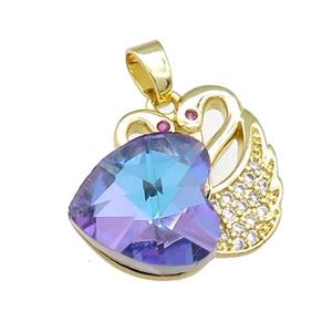 Copper Swan Pendant Pave Crystal Glass Zircon Heart Gold plated, approx 14mm, 20-23mm