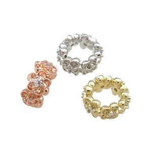 Copper Rondelle Beads Pave Zircon Large Hole Mixed, approx 8mm