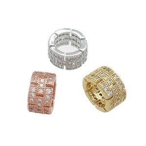 Copper Rondelle Beads Pave Zircon Large Hole Mixed, approx 10mm