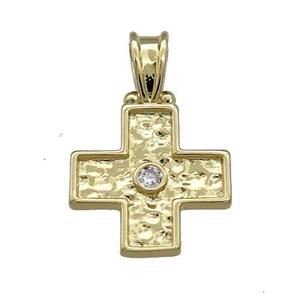 Copper Cross Pendant Pave Zircon Hammered Gold Plated, approx 16-24mm