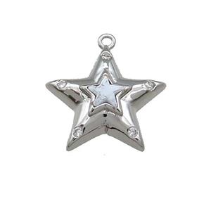 Copper Star Pendant Pave Zircon Platinum Plated, approx 17mm