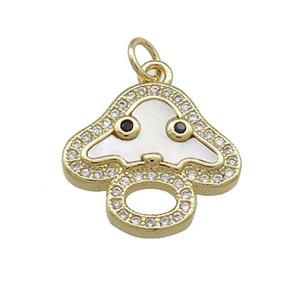 Copper Mushroom Pendant Pave Shell Zircon 18K Gold Plated, approx 18mm