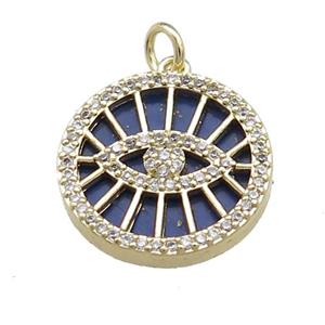Lucky Eye Charms Copper Circle Pendant Pave Lapis Zircon Gold Plated, approx 18mm dia