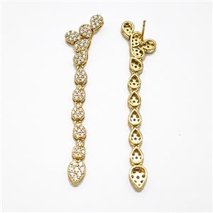 Copper Stud Earrings Micro Pave Zirconia Gold Plated, approx 6-8mm, 60mm length