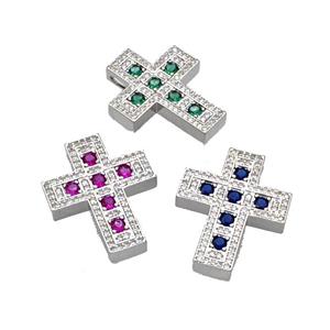 Copper Cross Pendant Micro Pave Zirconia Platinum Plated Mixed, approx 22-27mm