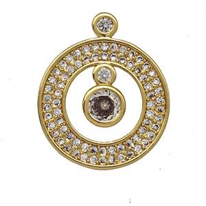 Copper Circle Pendant Pave Zircon Gold Plated, approx 16mm