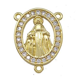 Virgin Mary Charms Copper Oval Pendant Pave Zircon 3loops Gold Plated, approx 16-19.5mm