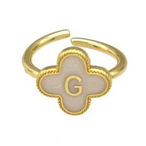 Copper Clover Rings Letter-G Painted Gold Plated, approx 13mm, 18mm dia