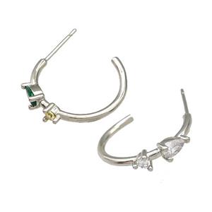 Copper Stud Earrings Pave Zircon Platinum Plated, approx 20mm dia