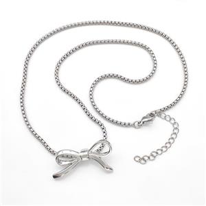 Copper Necklaces Bow Platinum Plated, approx 13-30mm, 2mm, 43-48cm length