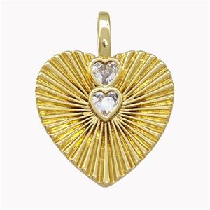 Copper Heart Pendant Pave Zirconia Gold Plated, approx 21mm