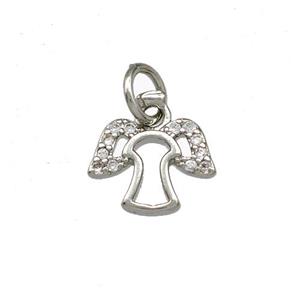Copper Angel Pendant Pave Zirconia Platinum Plated, approx 8-10mm
