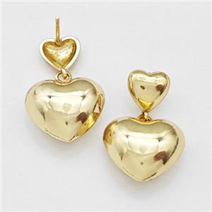 Copper Heart Stud Earrings Gold Plated, approx 10mm, 18mm