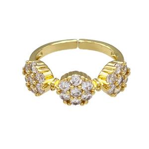 Copper Flower Rings Pave Zirconia Gold Plated, approx 7mm, 18mm dia