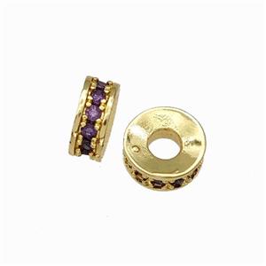 Copper Heishi Spacer Beads Pave Purple Zirconia Gold Plated, approx 6mm