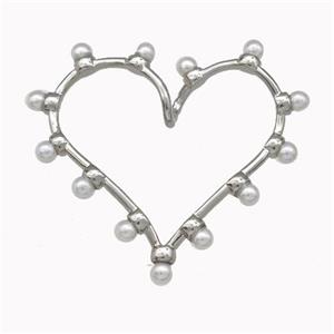 Copper Heart Pendant Pave Pearlized Resin Platinum Plated, approx 30-35mm