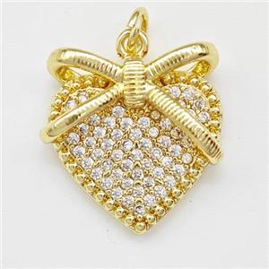 Copper Heart Pendant Micro Pave Zirconia Gold Plated, approx 18-20mm