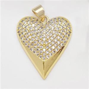 Copper Heart Pendant Micro Pave Zirconia Gold Plated, approx 20-22mm