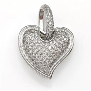 Copper Heart Pendant Micro Pave Zirconia Platinum Plated, approx 20mm, 9-14mm