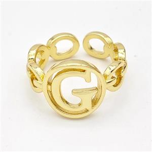 Copper Ring With Letter-G Gold Plated, approx 13mm, 18mm dia