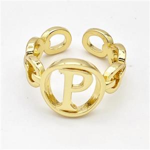 Copper Ring With Letter-P Gold Plated, approx 13mm, 18mm dia
