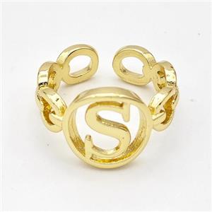 Copper Ring With Letter-S Gold Plated, approx 13mm, 18mm dia