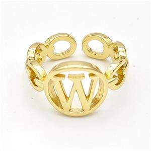 Copper Ring With Letter-W Gold Plated, approx 13mm, 18mm dia