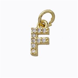 Copper Pendant Pave Zirconia Letter-F Gold Plated, approx 6-9mm