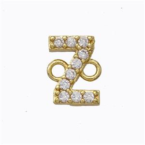 Copper Connector Pave Zirconia Letter-Z Gold Plated, approx 8-9mm